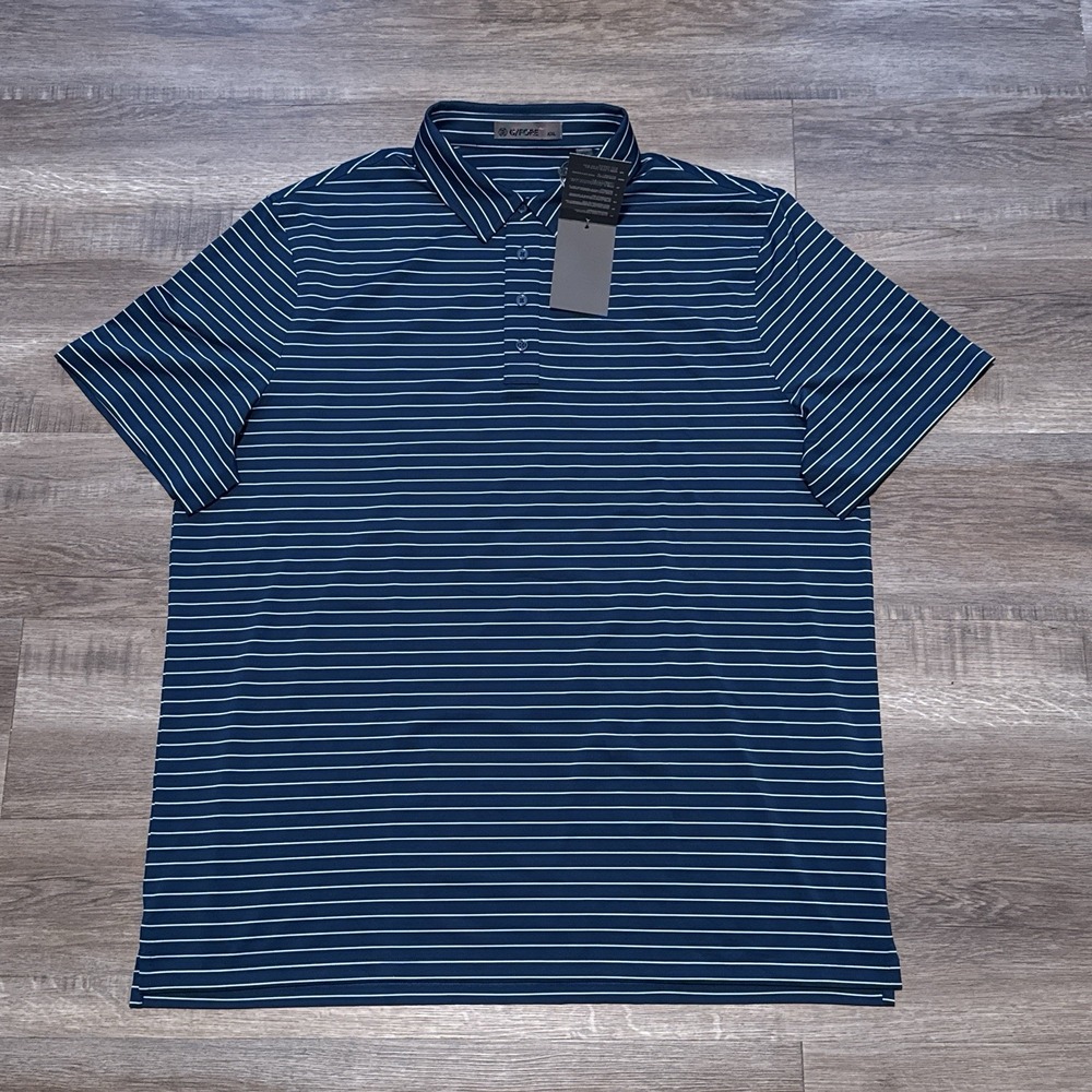 NEW G/Fore Men's Size 2XL Deep Sea Blue Pencil Striped Golf Tech Jersey Polo XXL